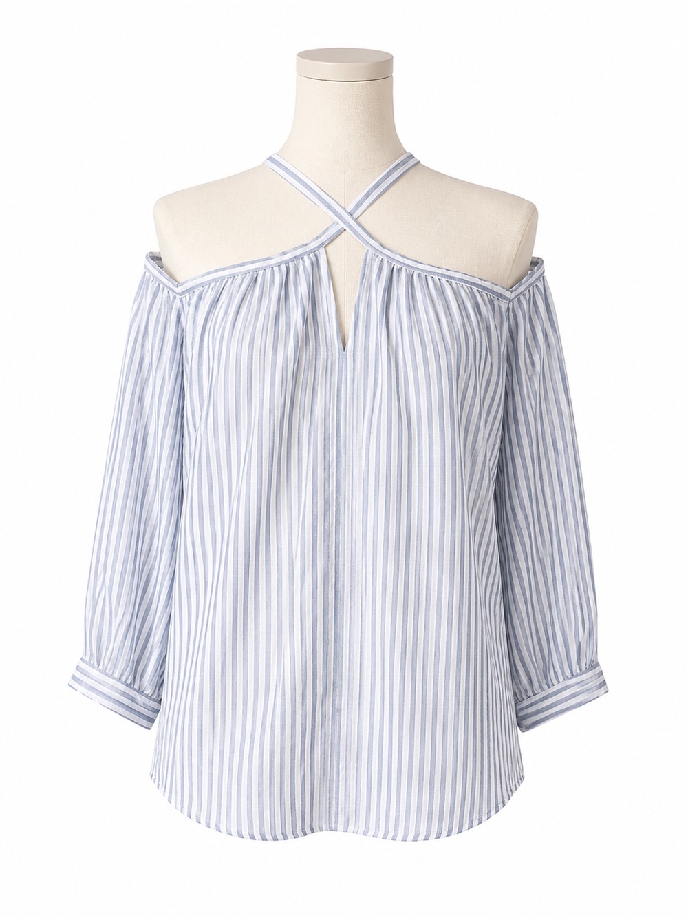 Lucky Brand Blue White Stripe Off Shoulder Blouse Medium Boho Coastal Cowgirl